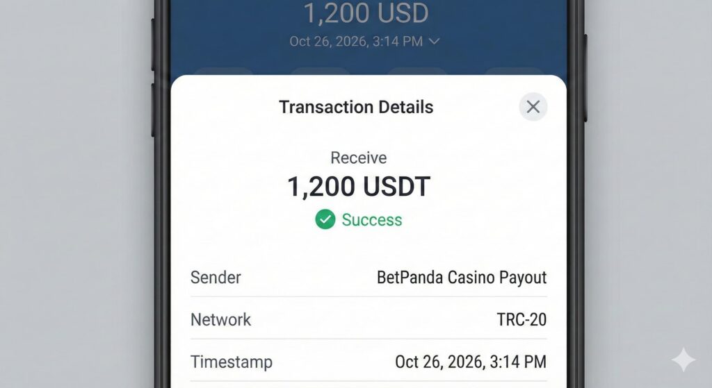 BetPanda Casino 1,200 USDT Instant Withdrawal Transaction Success Proof