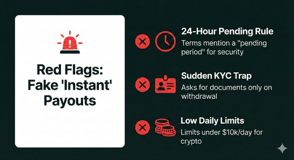 Red Flags Infographic for Fake Instant Payout Crypto Casinos